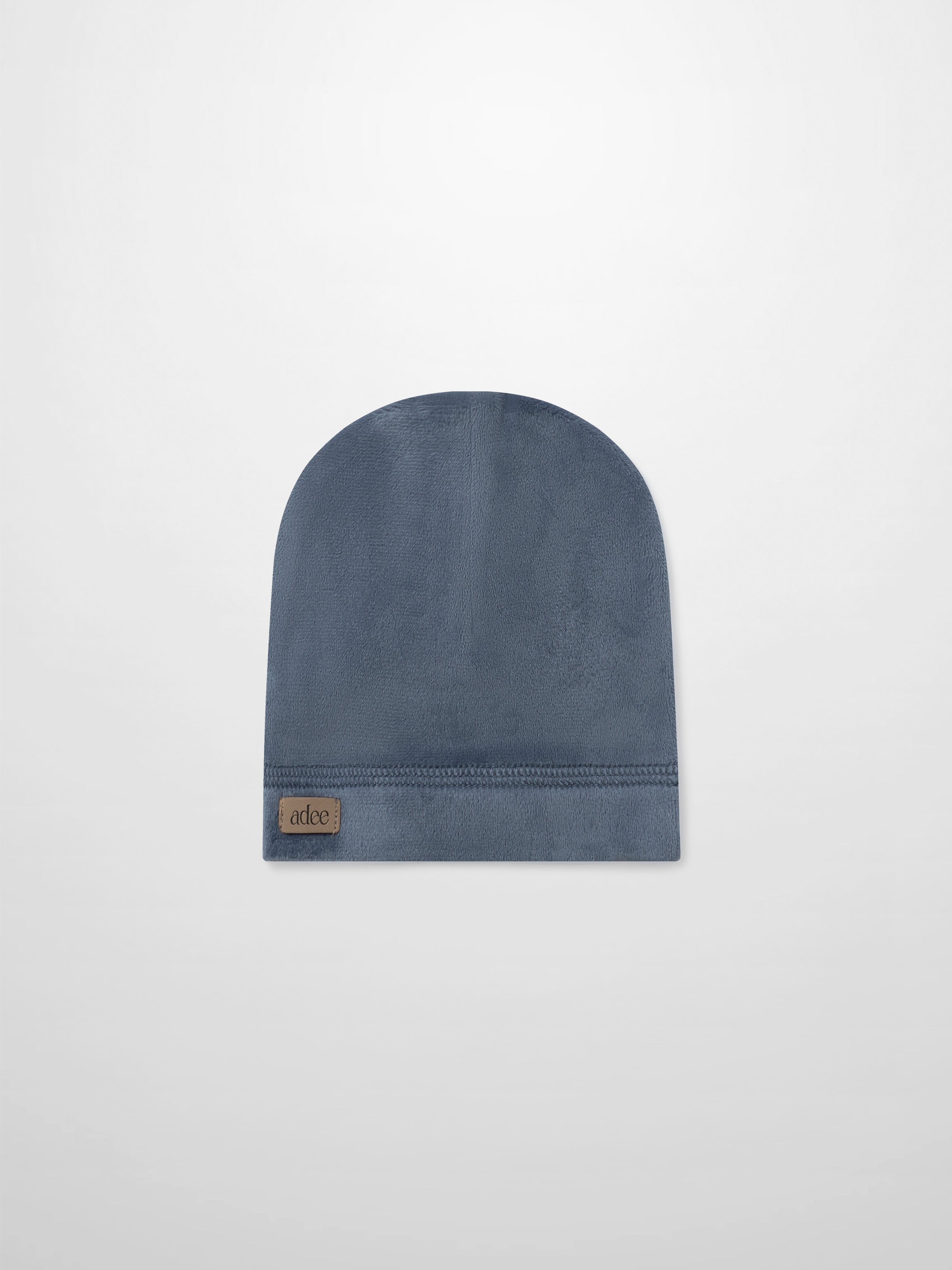 Velour hat for boys in slate blue by Adee with brand patch