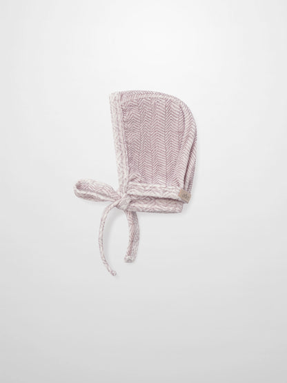 Heritage Herringbone Red layette bonnet by Adee with tied strings