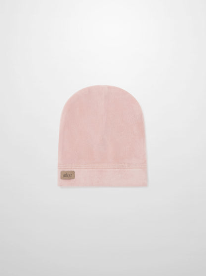 Ballerina Bear Hat for girls, pink plush knit beanie with Adee brand tag.