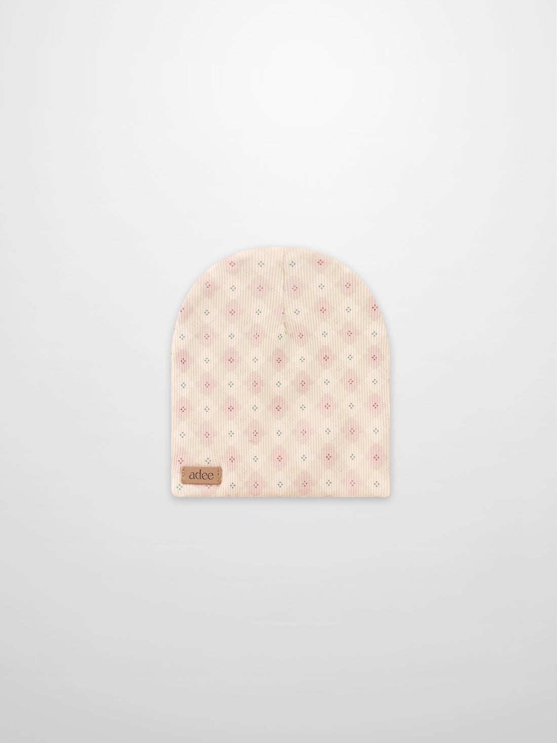 Little Button Beanie pink girls beanie by Adee with rib-knit fabric and tiny dotted pattern