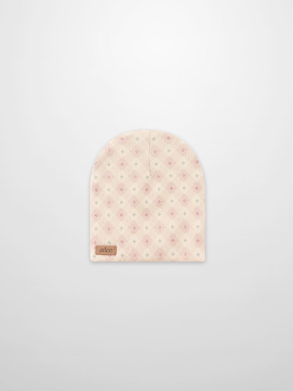 Little Button Beanie pink girls beanie by Adee with rib-knit fabric and tiny dotted pattern