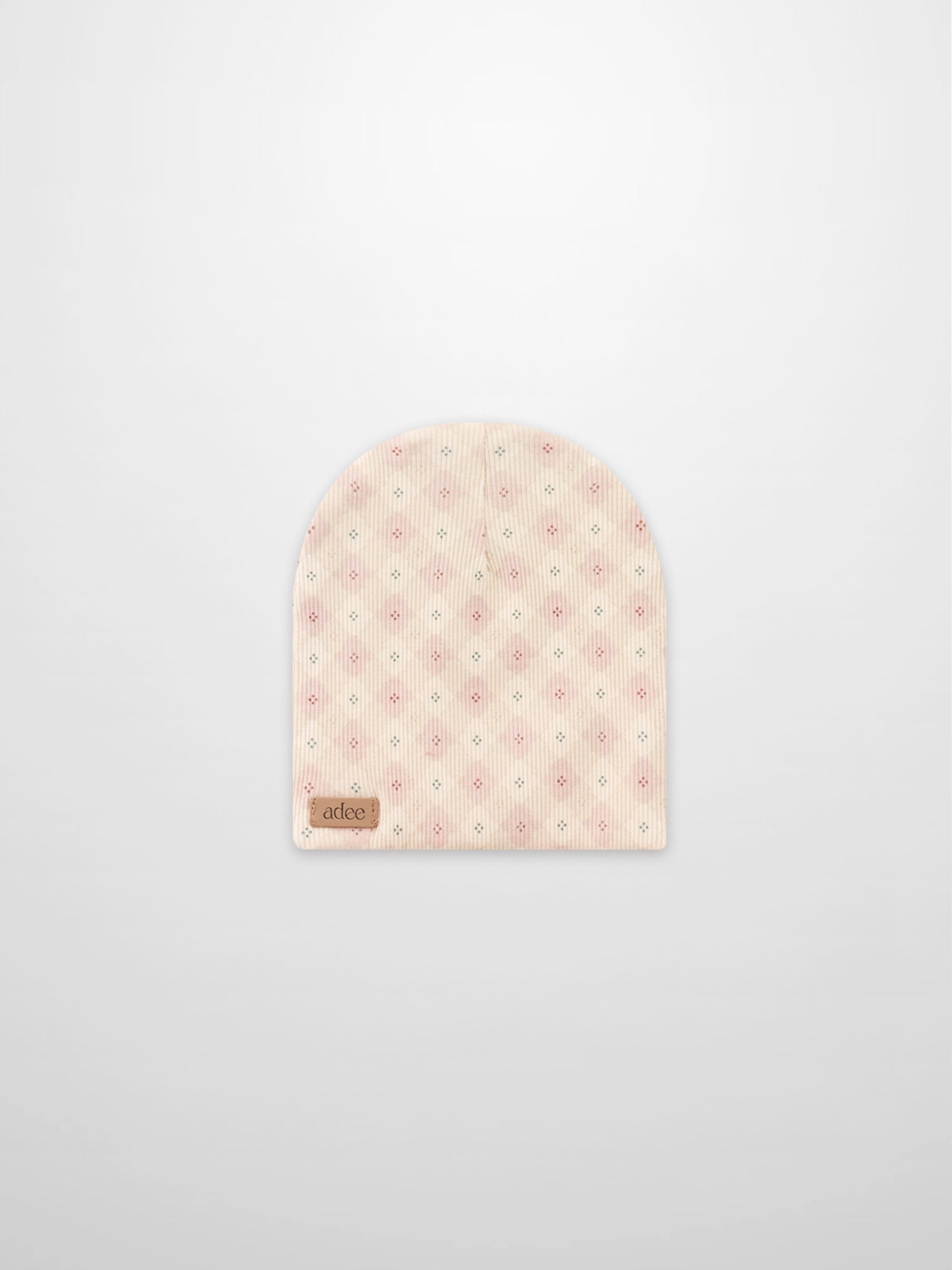 Little Button Beanie pink girls beanie by Adee with rib-knit fabric and tiny dotted pattern
