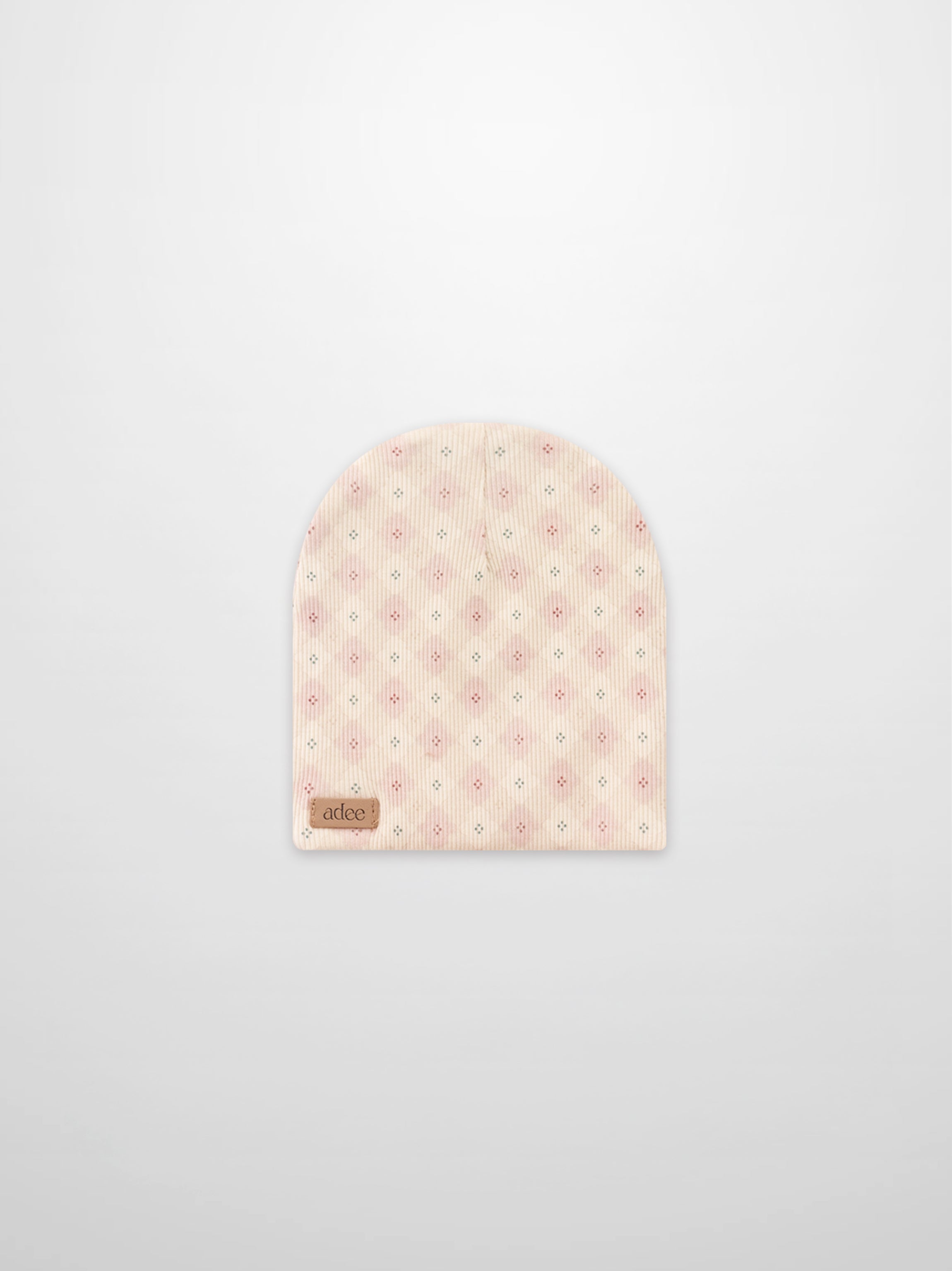 Little Button Beanie pink girls beanie by Adee with rib-knit fabric and tiny dotted pattern