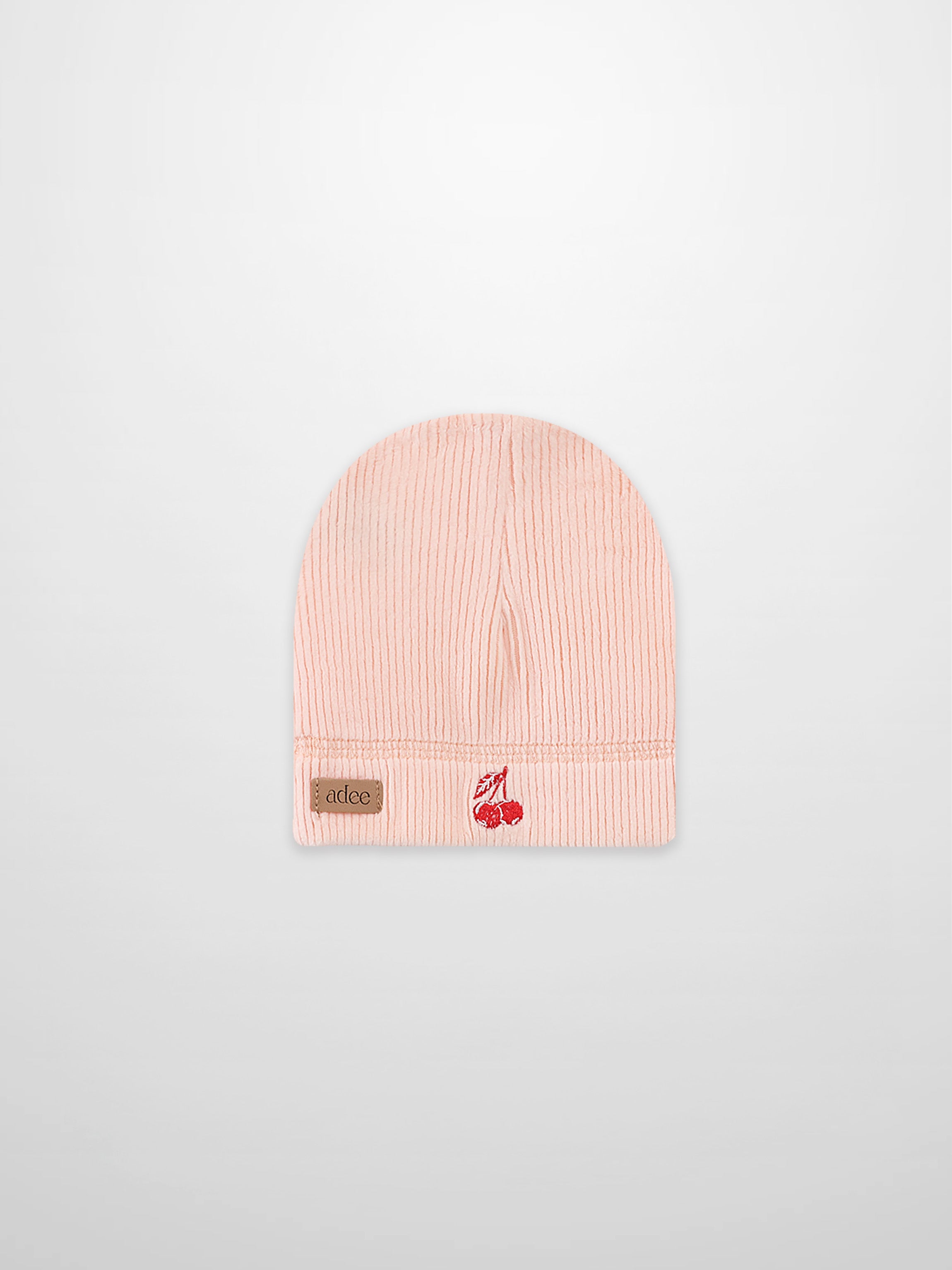Embroidered Cherry Hat, pink ribbed knit girls hat by Adee