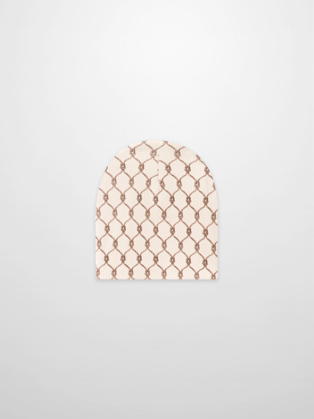Brown chain-pattern boys beanie in beige knit fabric