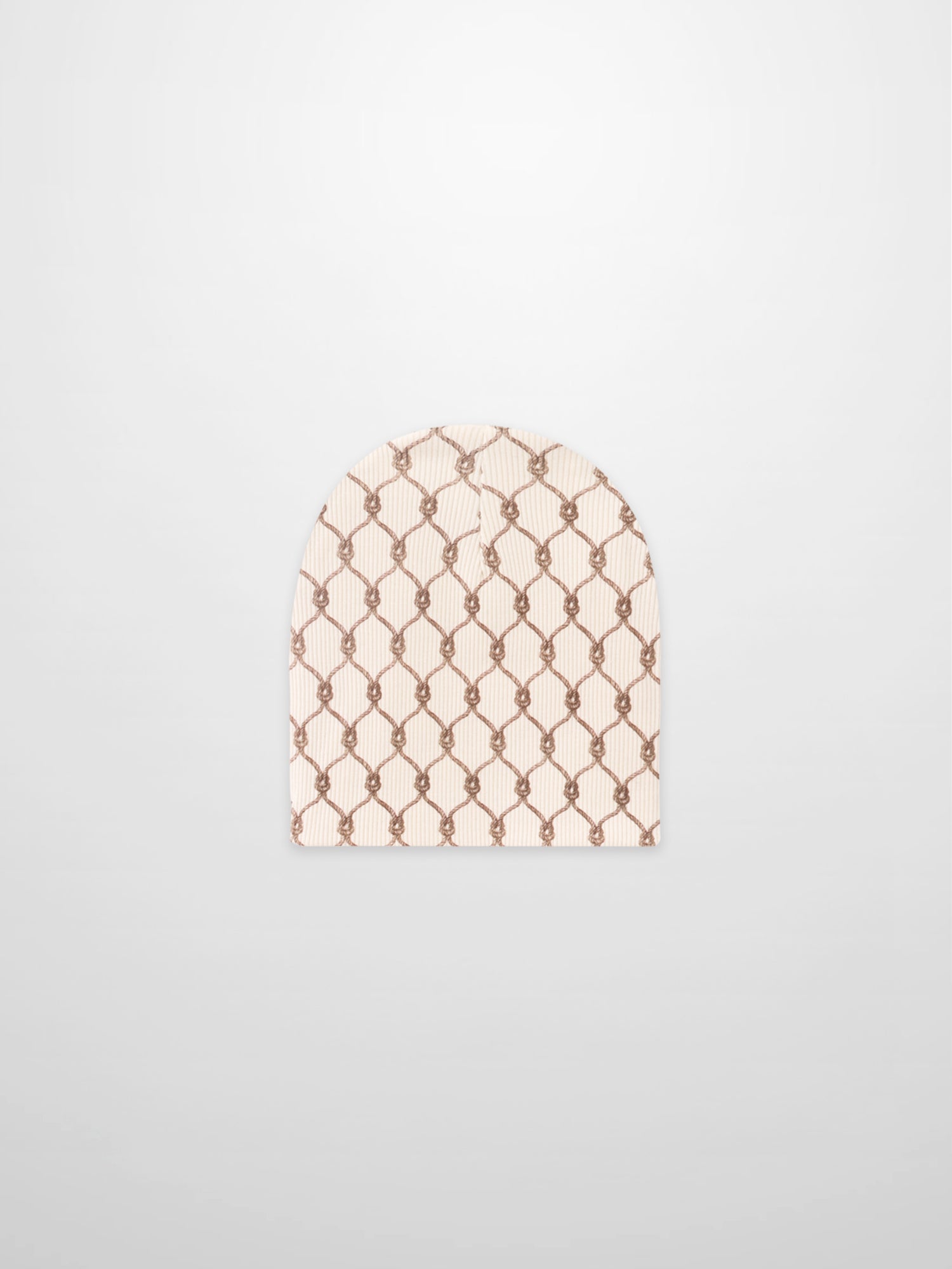 Brown chain-pattern boys beanie in beige knit fabric