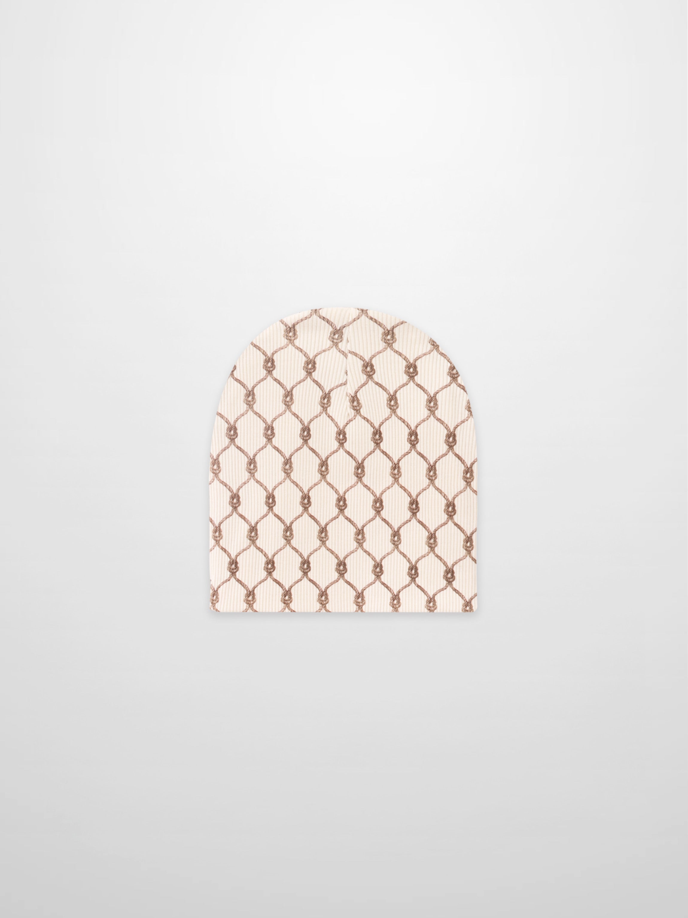 Brown chain-pattern boys beanie in beige knit fabric