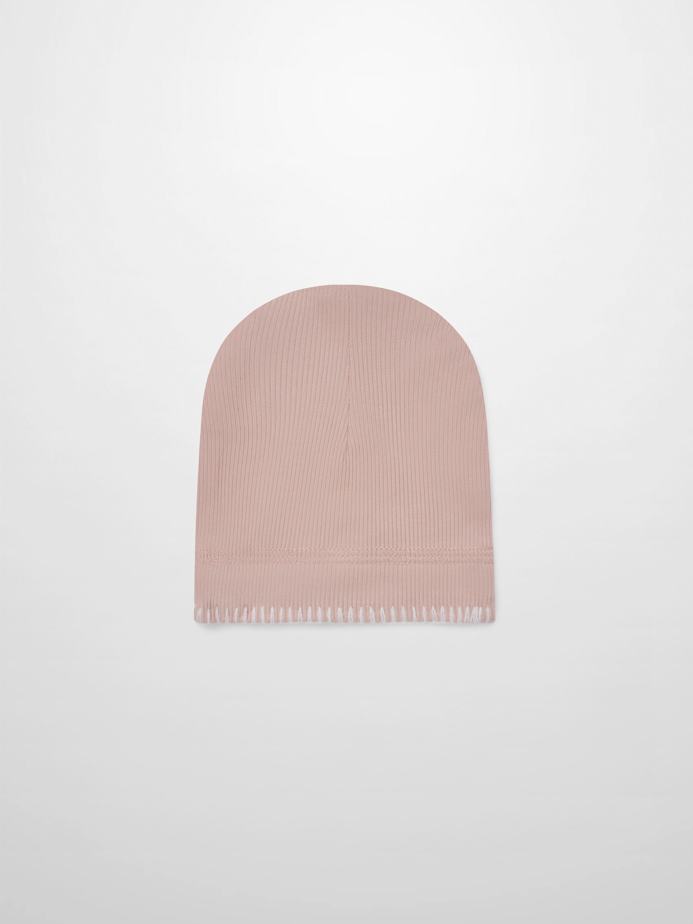 Legacy Stitch Hat by Adee, light pink ribbed knit girls beanie with fringed hem