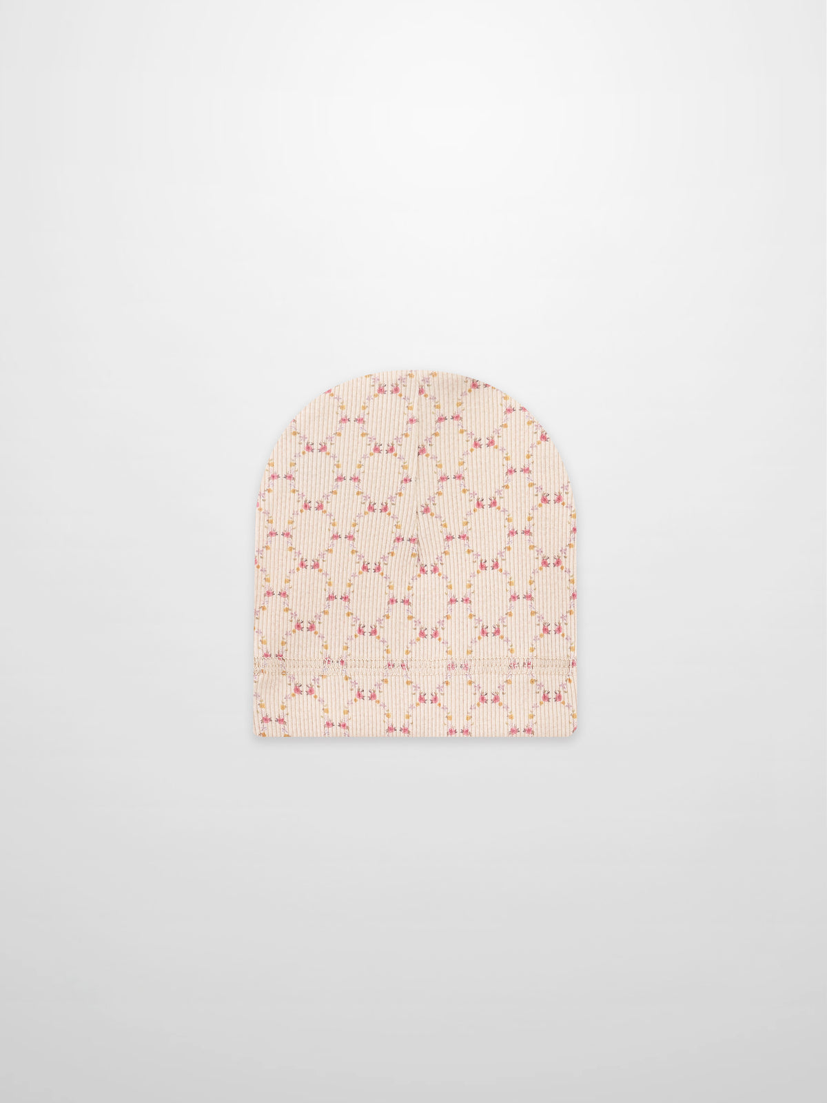 Floral Garland Hat for girls in soft pink knit with tiny flower garland pattern