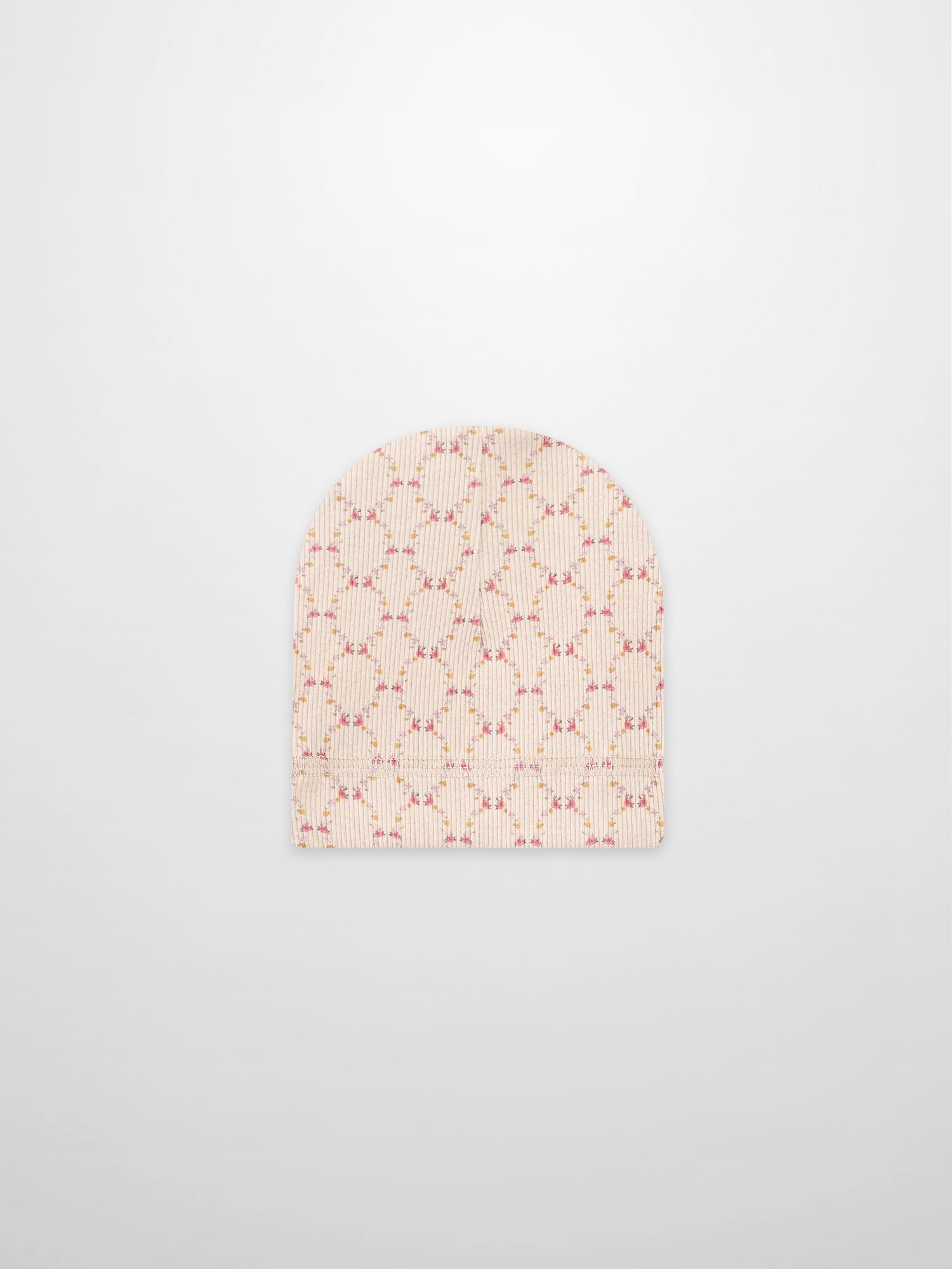 Floral Garland Hat for girls in soft pink knit with tiny flower garland pattern