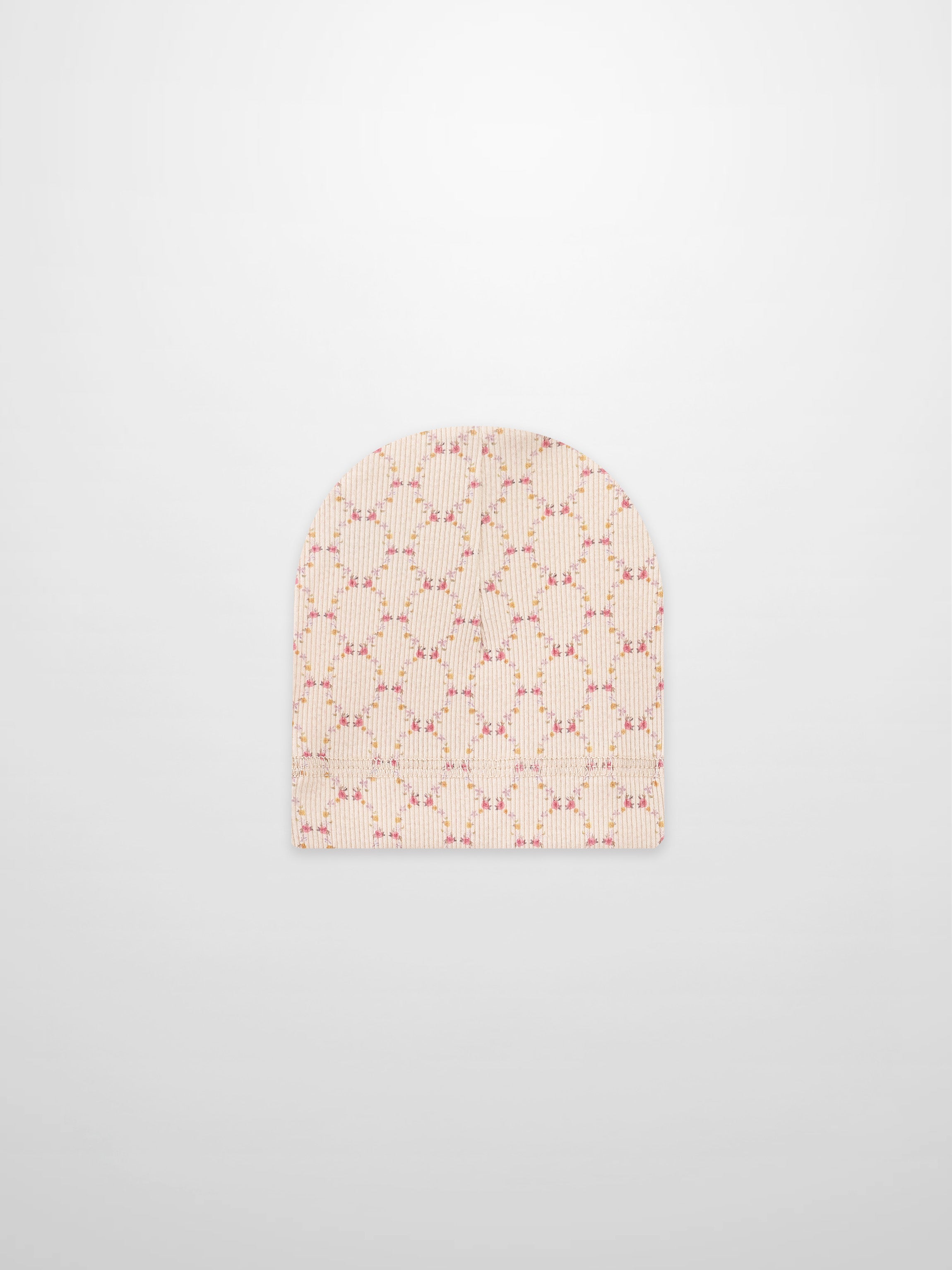 Floral Garland Hat for girls in soft pink knit with tiny flower garland pattern