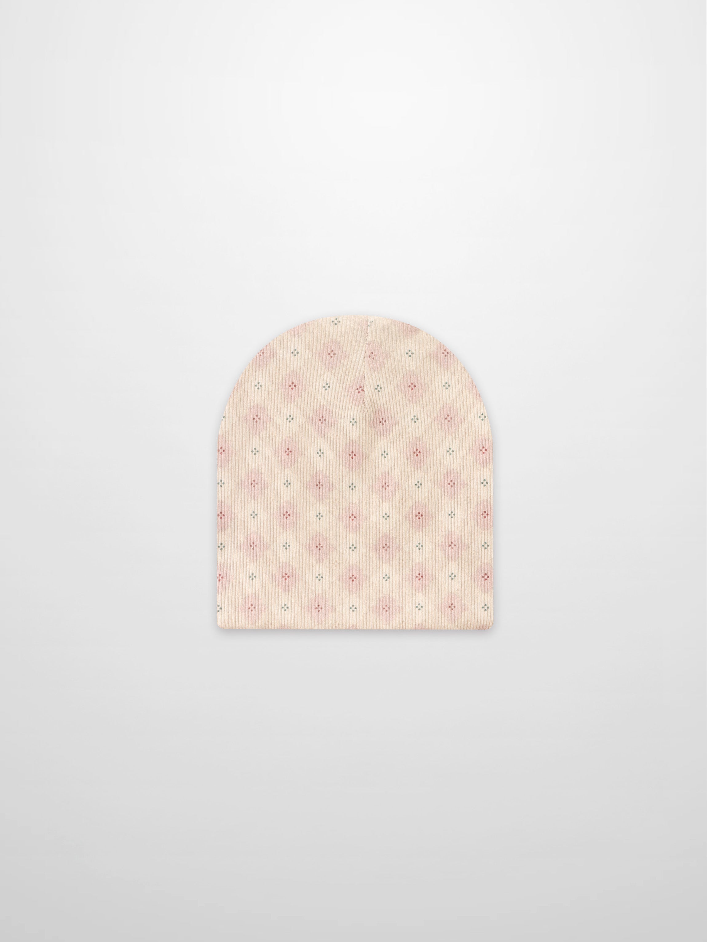 Little Button Beanie Pink by Adee, girls knit hat with small floral pattern