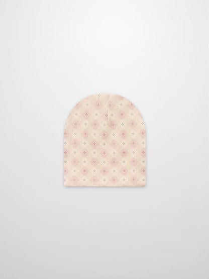 Little Button Beanie Pink by Adee, girls knit hat with small floral pattern
