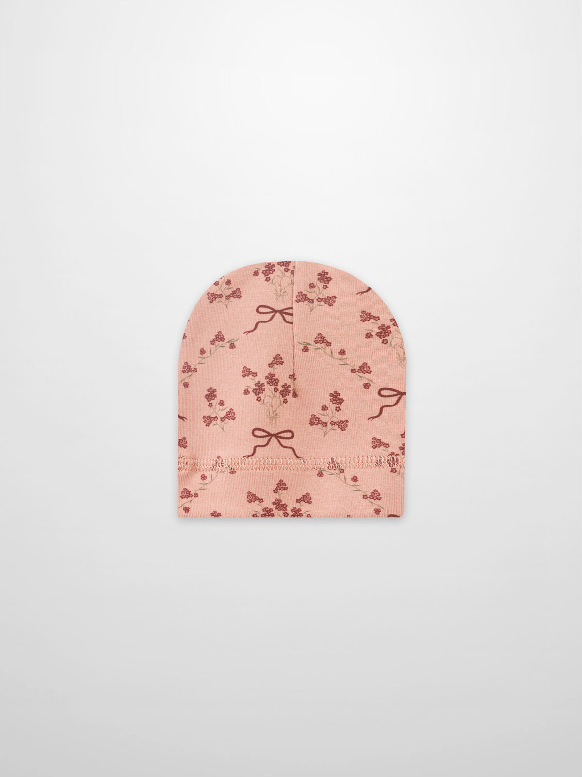 Bow Bouquet Hat for girls, pink fabric with red floral pattern and bow details