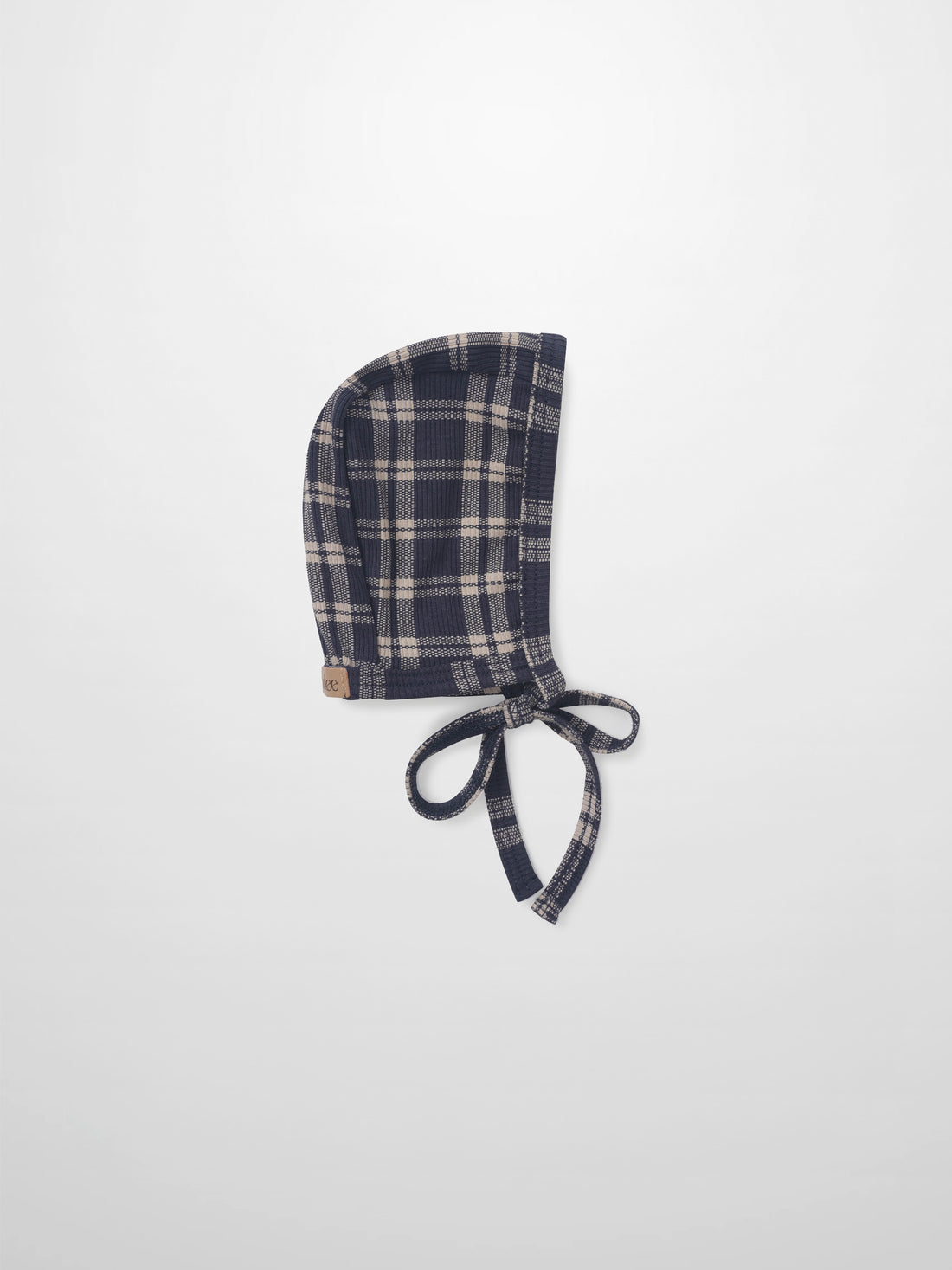 Navy plaid bonnet for boys by Adee with tie strings