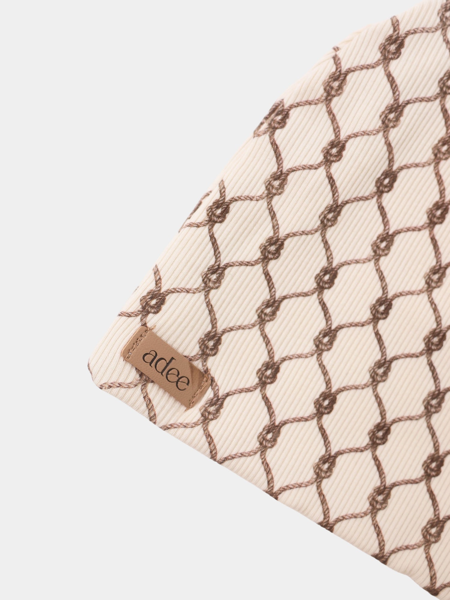 Brown Chain Beanie for boys by Adee; beige ribbed knit with brown chain pattern