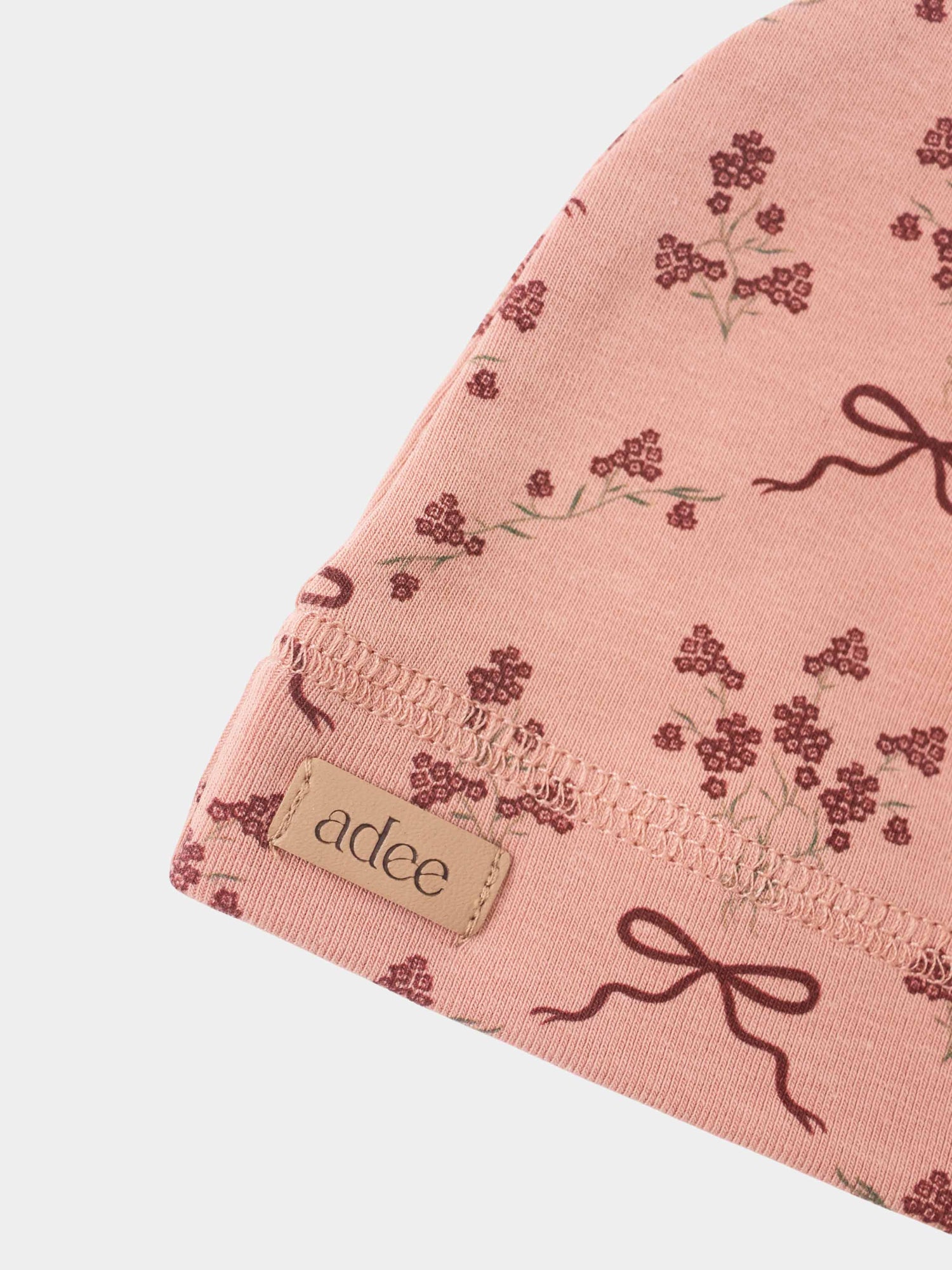 Bow Bouquet Hat for girls; pink floral print with bow motif, Adee brand.