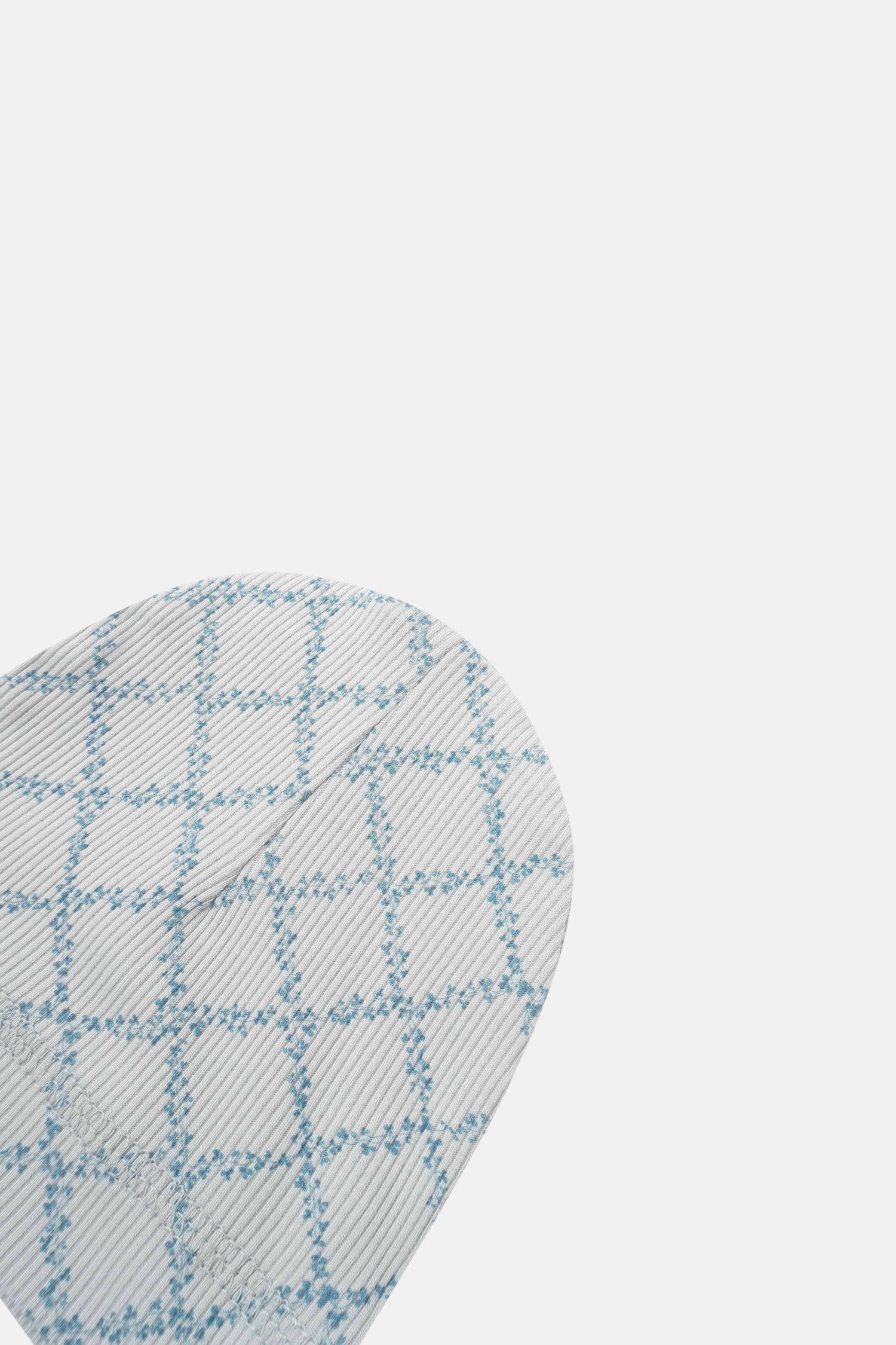 Blue Leaf Hat for boys by Adee; light gray fabric with blue plaid pattern