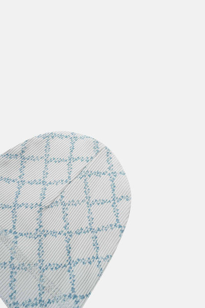 Blue Leaf Hat for boys by Adee; light gray fabric with blue plaid pattern