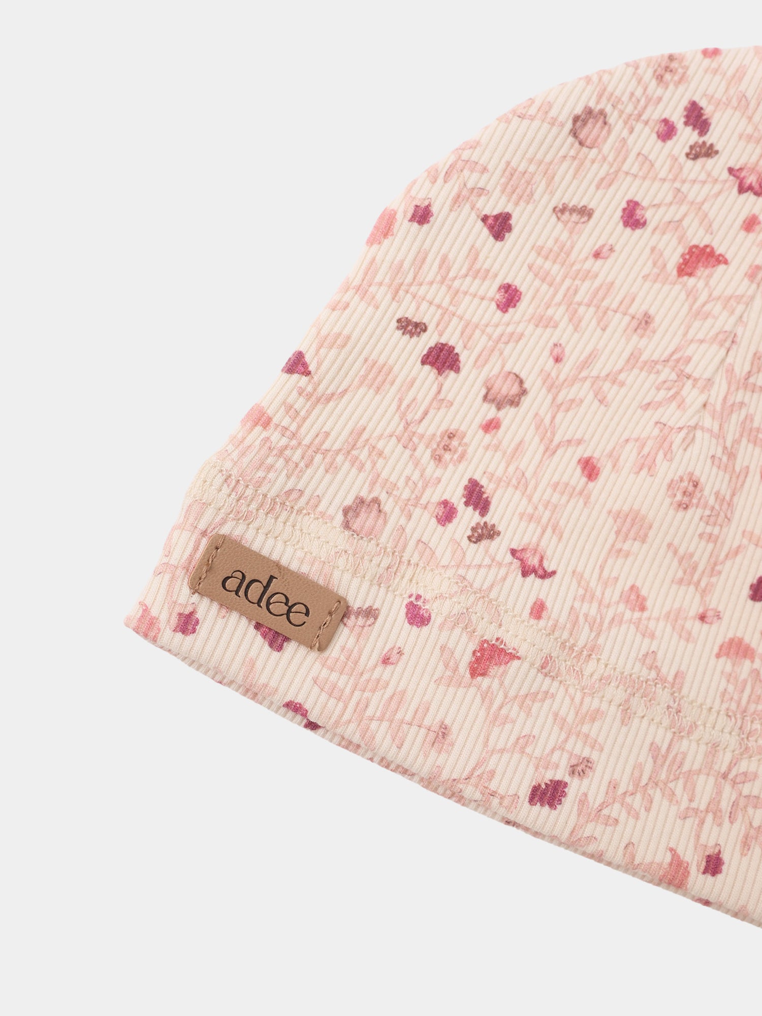 Garden Sprinkles Hat for girls; pink floral print corduroy ribbed fabric by Adee