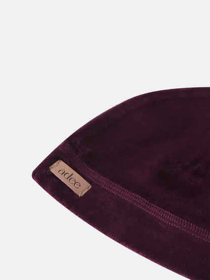 Embroidered Bear Hat Burgundy for girls by Adee, velvet fabric
