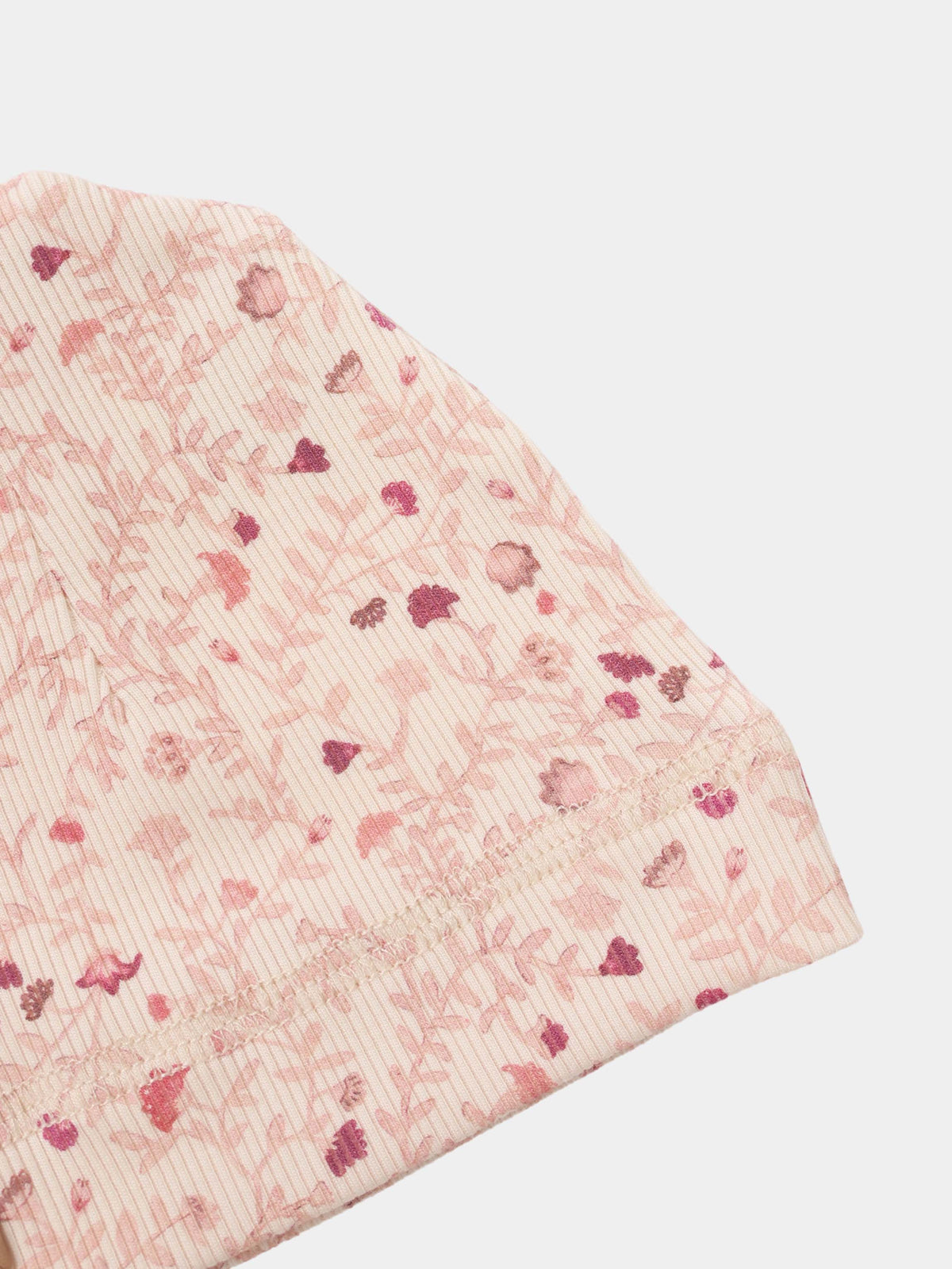 Garden Sprinkles Hat for girls in pink ribbed fabric with floral print by Adee.
