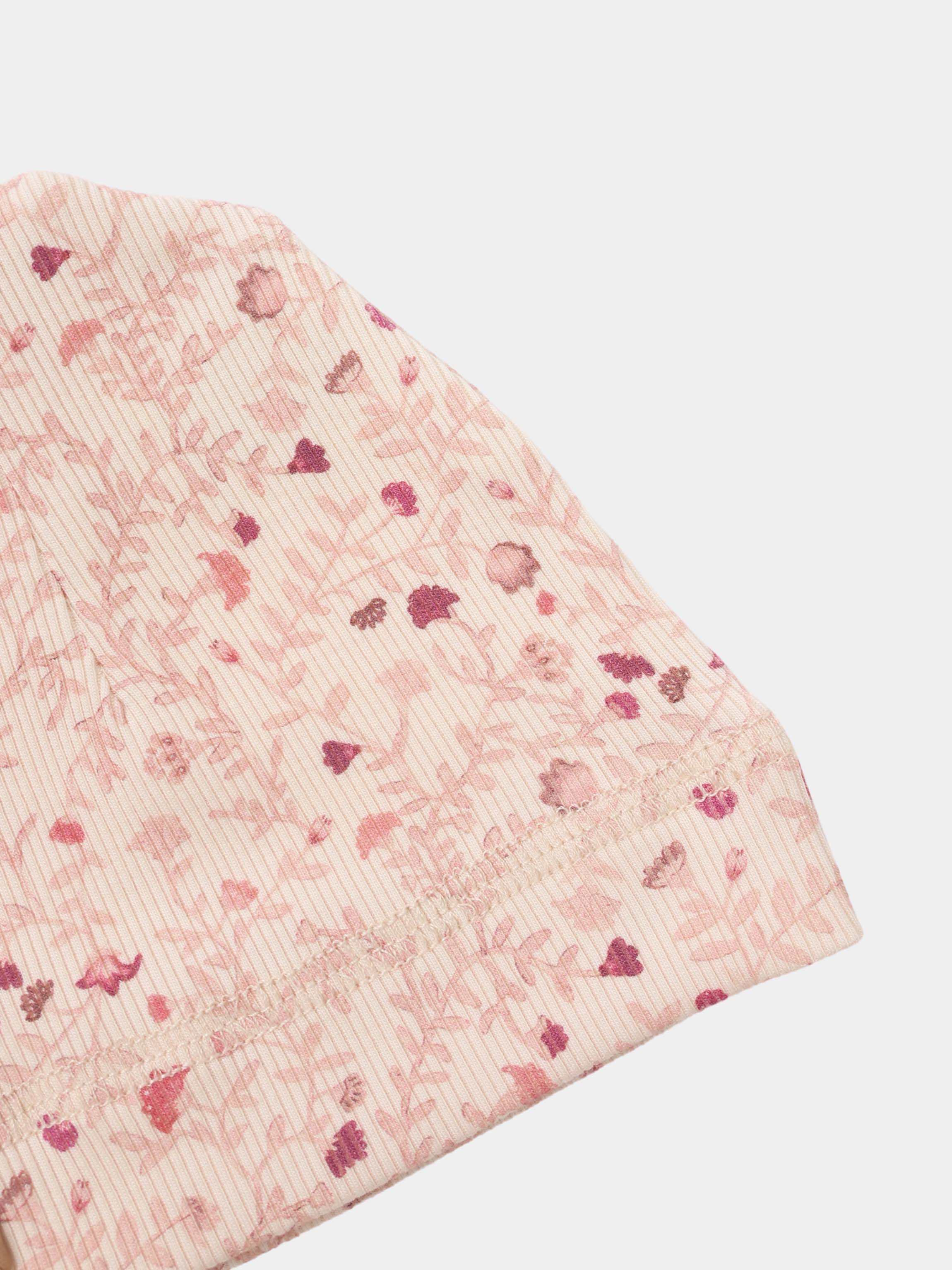 Garden Sprinkles Hat for girls in pink ribbed fabric with floral print by Adee.