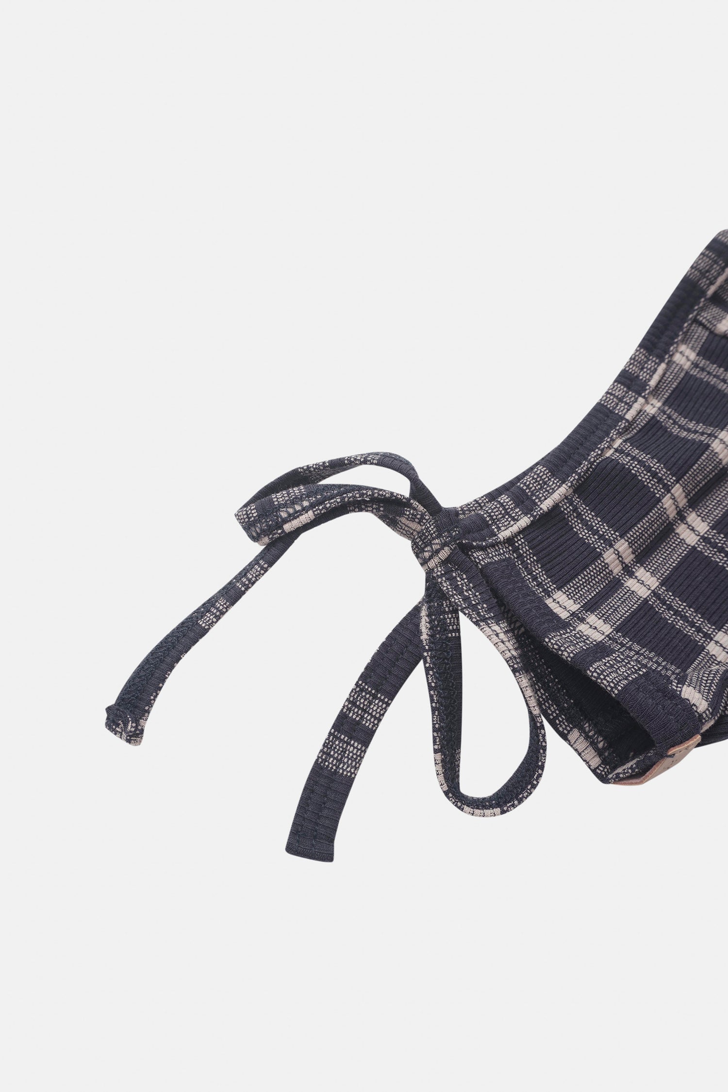 Navy plaid bonnet for boys by Adee with fabric ties