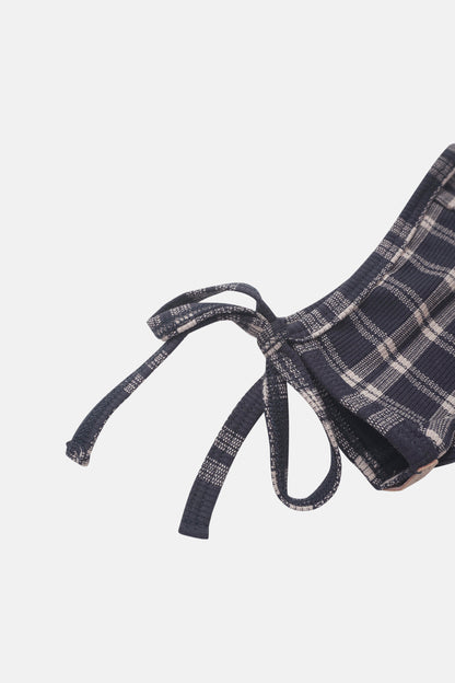 Navy plaid bonnet for boys by Adee with fabric ties