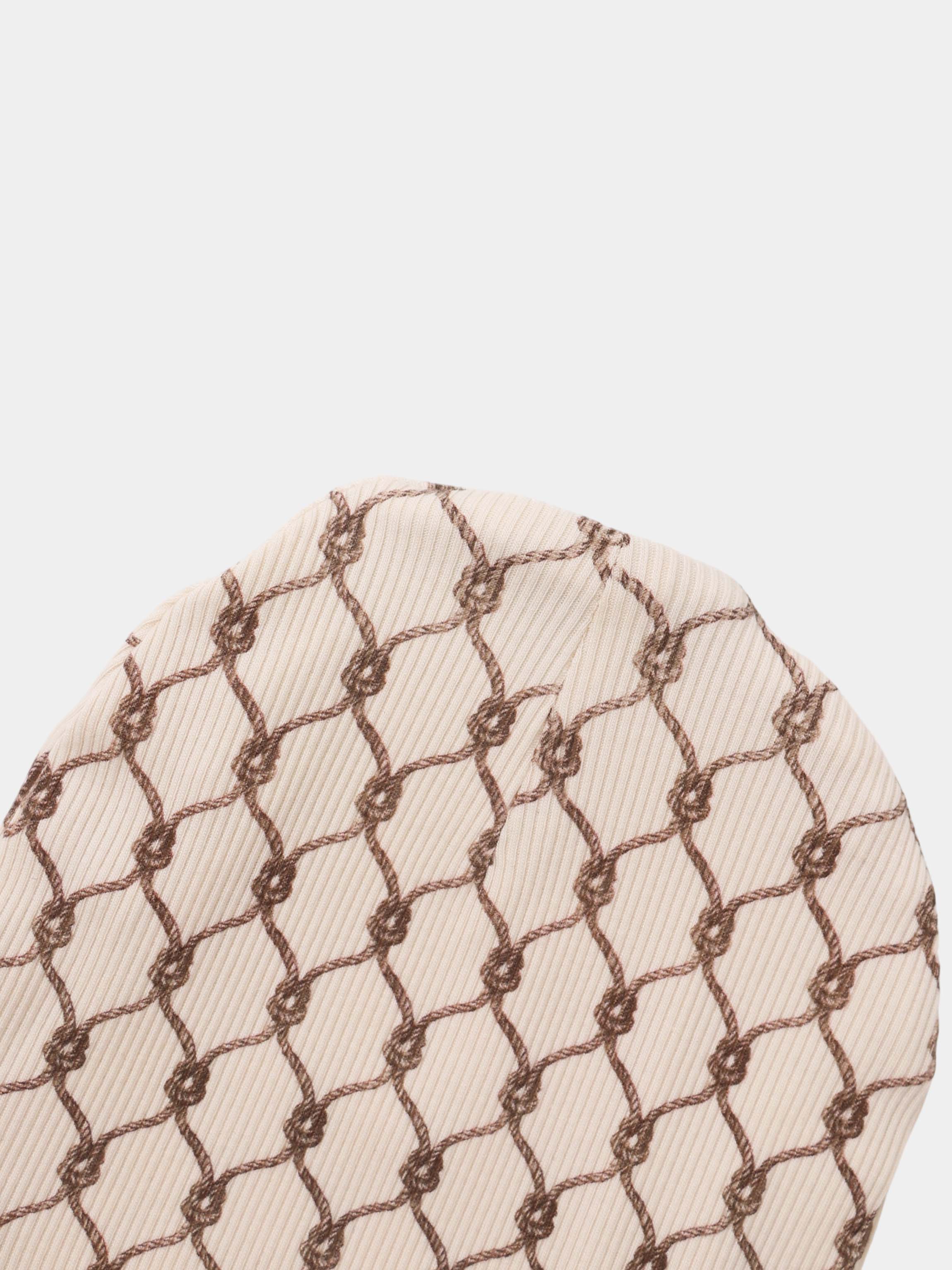 Brown Chain Beanie for boys by Adee; beige ribbed knit with brown chain pattern