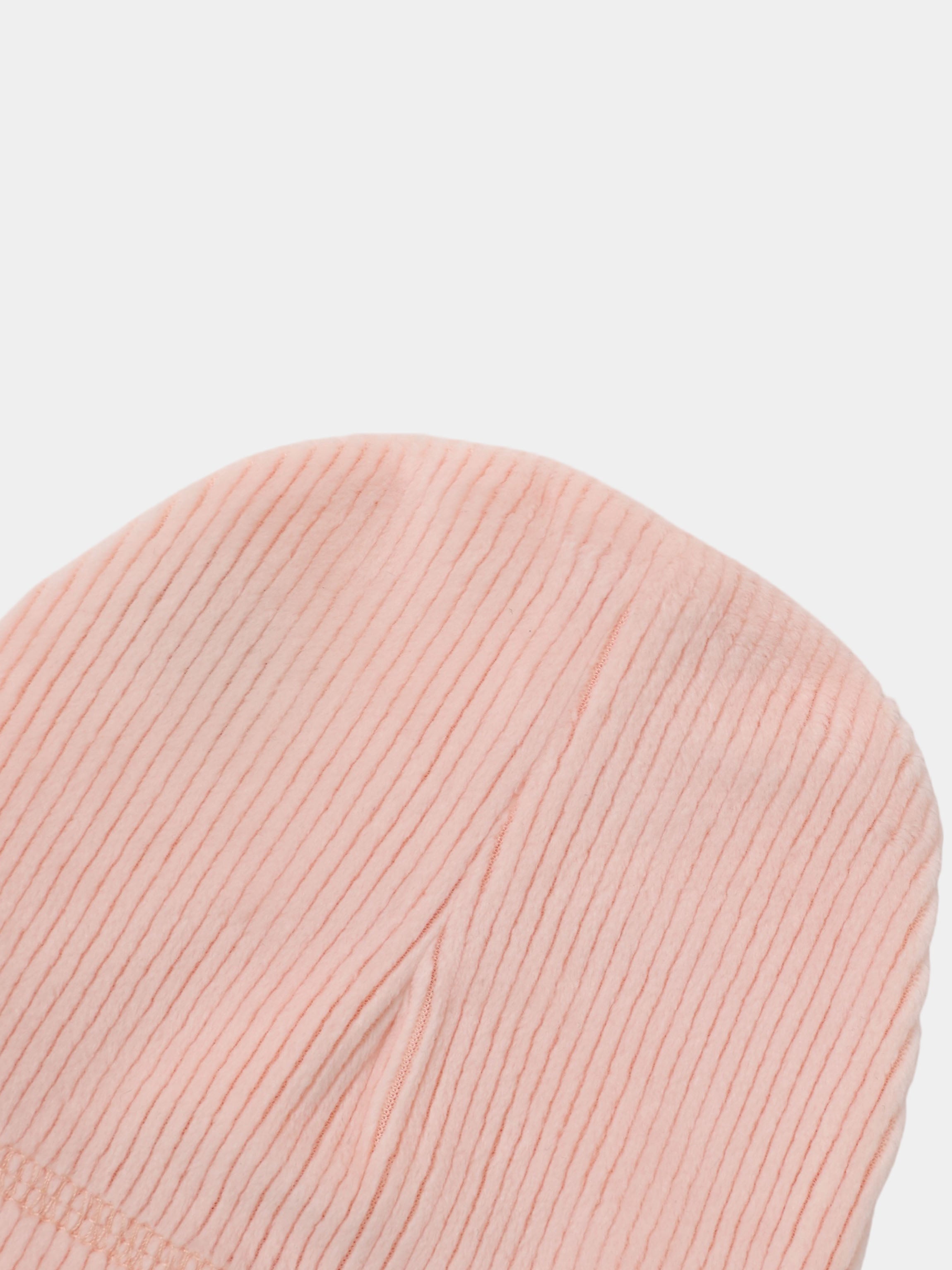 Embroidered Cherry Hat for girls in soft pink ribbed knit fabric