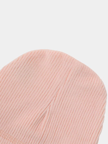 Embroidered Cherry Hat for girls in soft pink ribbed knit fabric