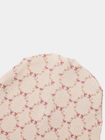 Floral Garland Hat for girls by Adee, cream knit fabric with tiny pink and yellow floral pattern