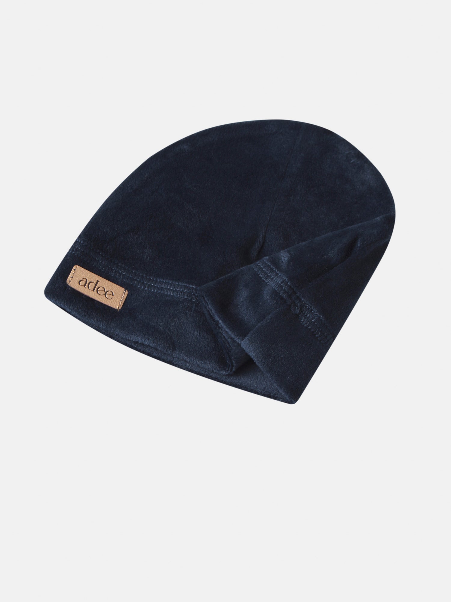 Embroidered Bear Hat navy velvet beanie for boys by Adee with leather label
