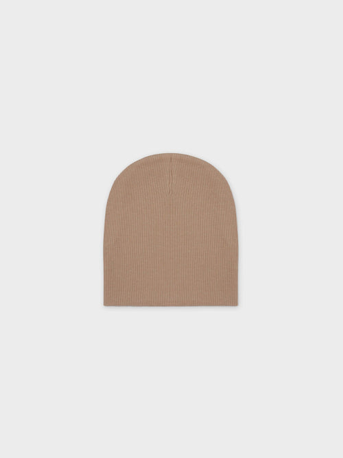 Thin ribbed beige baby hat