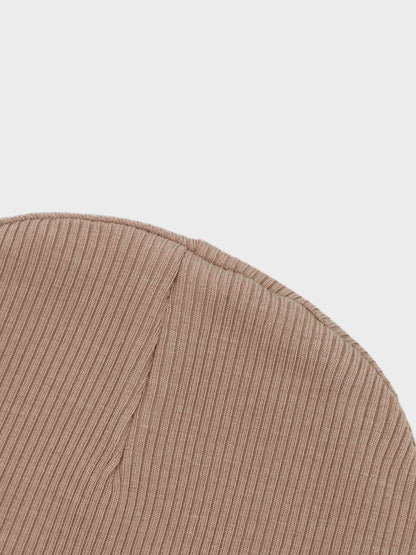 Thin Ribbed Beanie-Beige