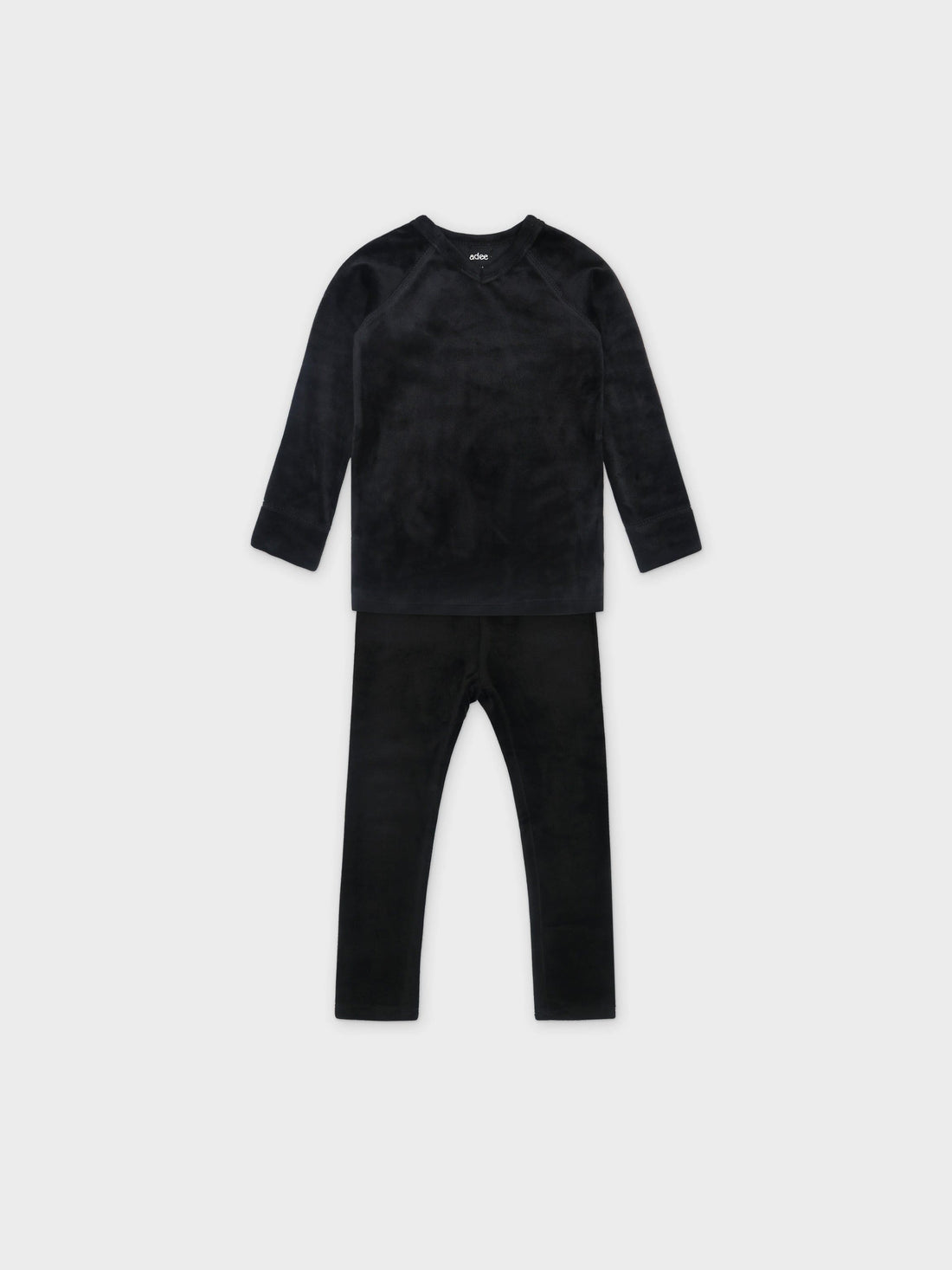 Black velour kids pajamas for boys and girls.