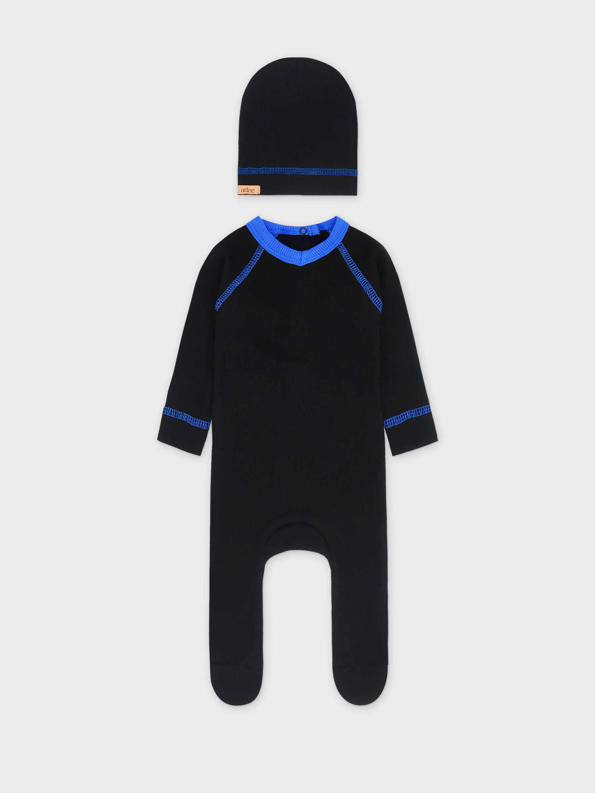 Blue V-neck baby jumpsuit set