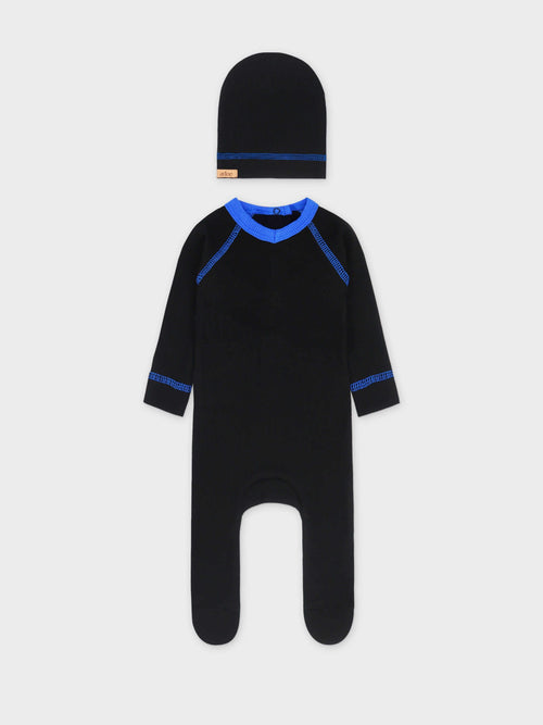 Blue V-neck baby jumpsuit set