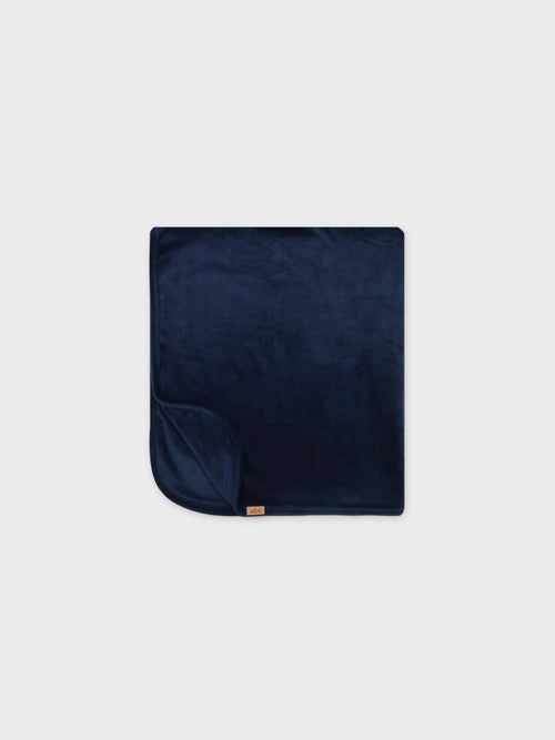 Adee Velour Blanket Navy for boys, plush velour fabric, folded.