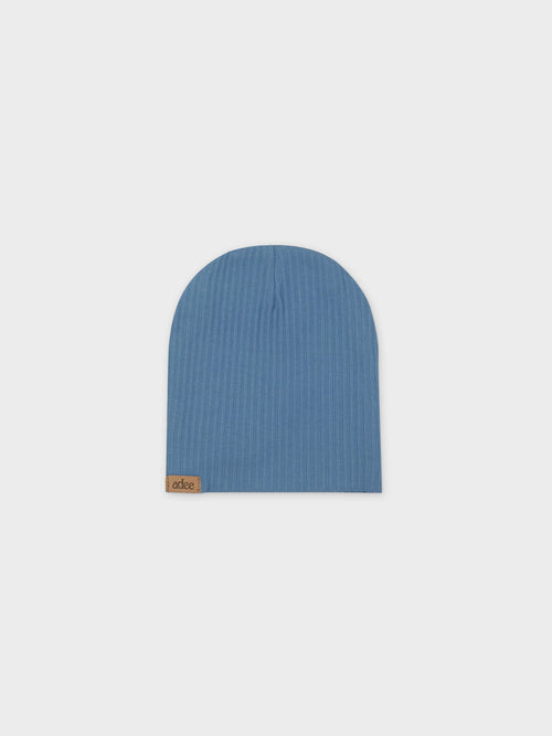 Thin Ribbed Beanie-Blue for babies and toddlers, soft, lightweight hat for cooler weather.
