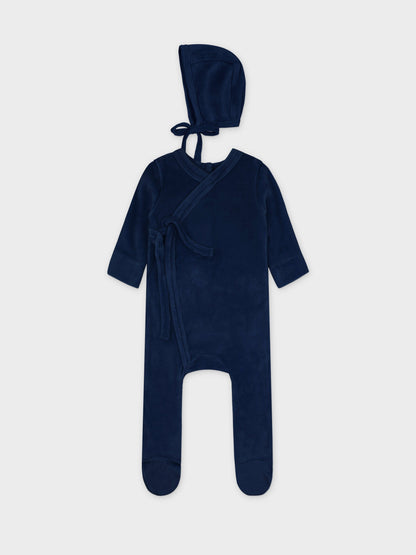 Velour Crossover Stretchy &amp; Bonnet- Navy