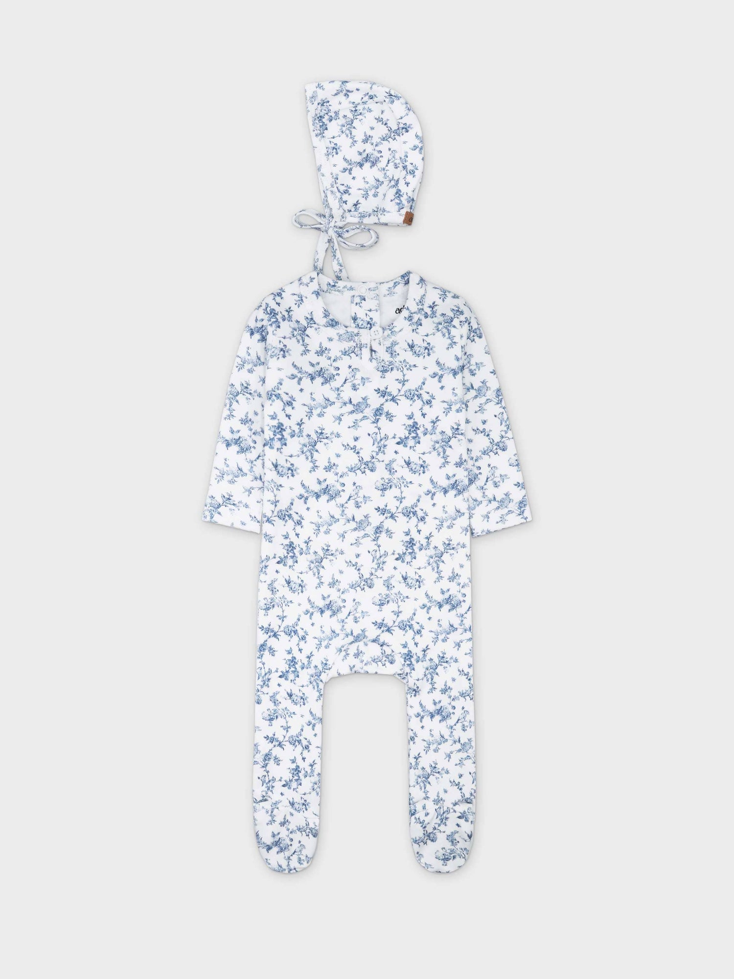 Bushy Flower Stretchy, Bonnet &amp; Bib-Blue