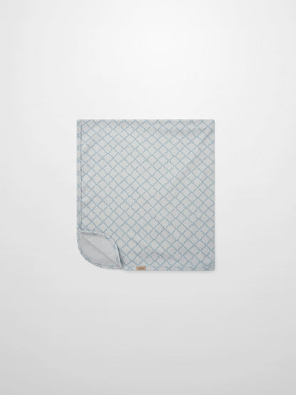 Blue Leaf Blanket by Adee; boys swaddle blanket in light blue geometric lattice pattern.