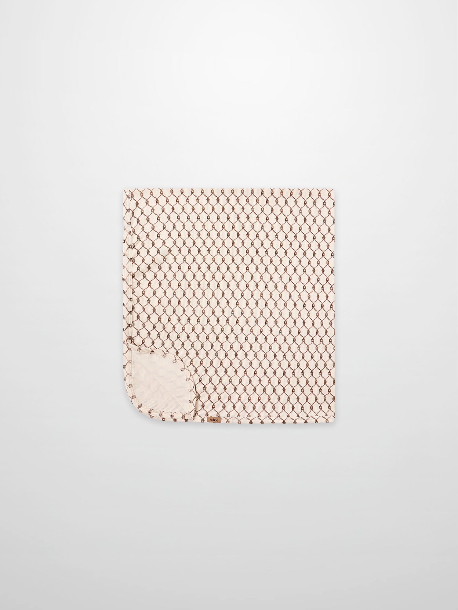 Brown Chain Layette Set by Adee; beige baby blanket with a brown chain-link pattern