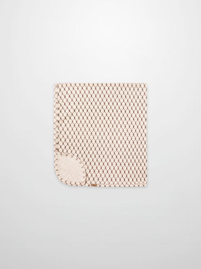 Brown Chain Layette Set by Adee; beige baby blanket with a brown chain-link pattern