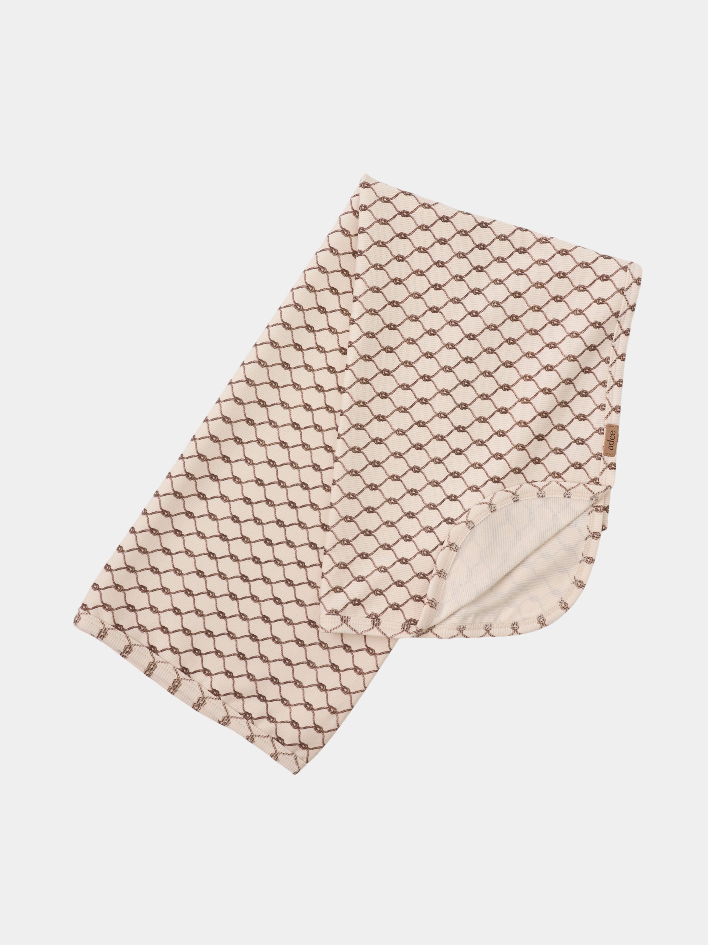 Brown Chain Blanket by Adee; beige boys swaddle blanket with a brown chain pattern.