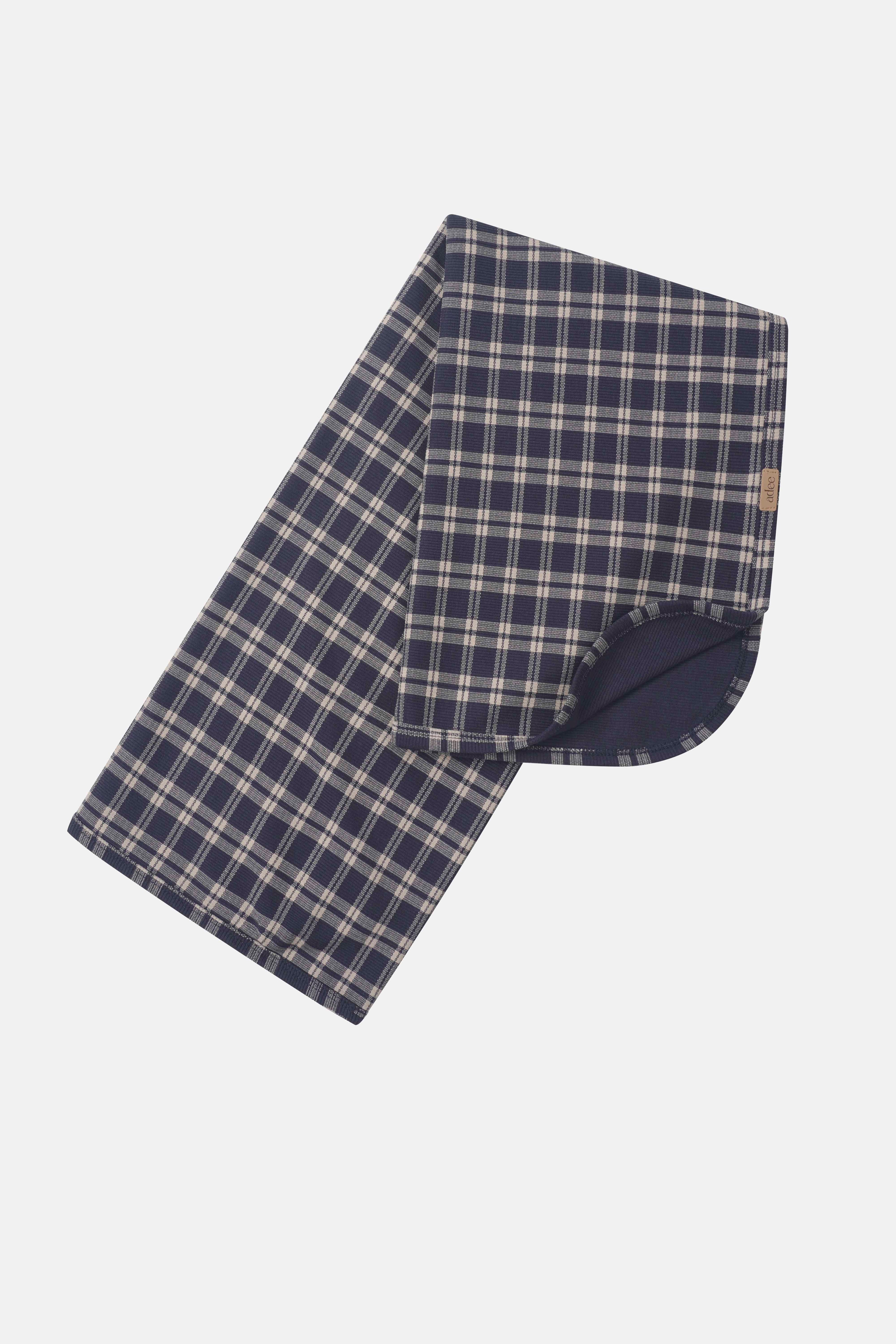 Boys swaddle blanket, navy plaid pattern, Adee brand