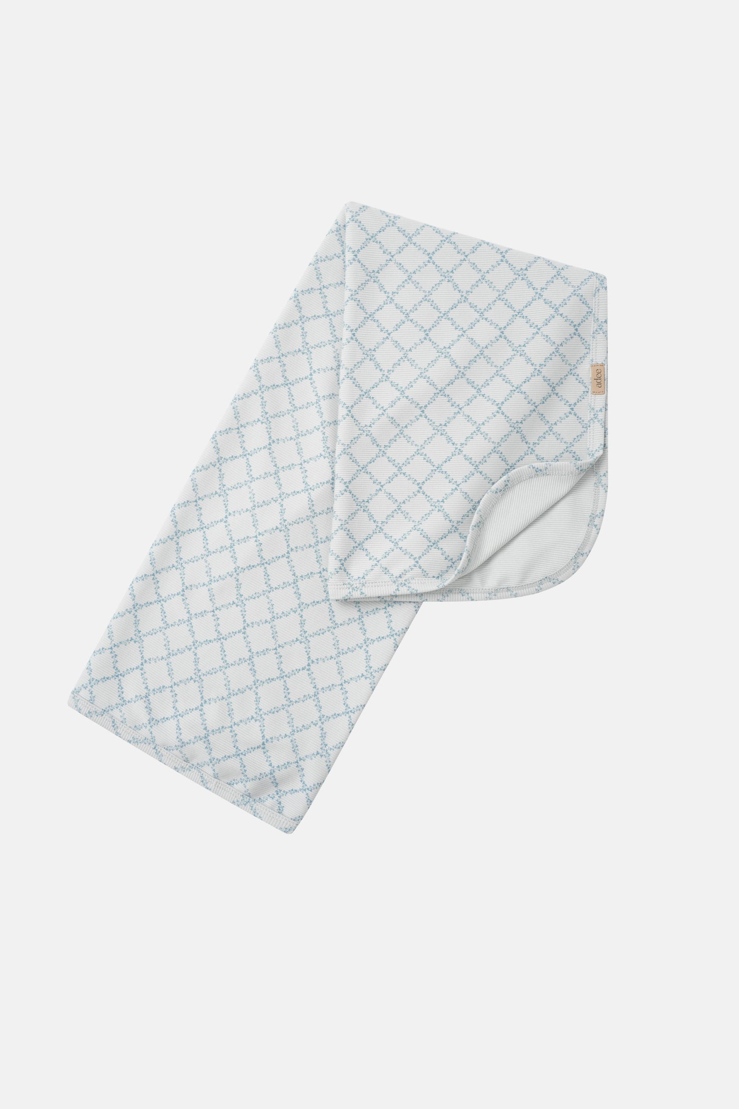 Blue Leaf Blanket by Adee, boys swaddle blanket with pale blue lattice pattern.