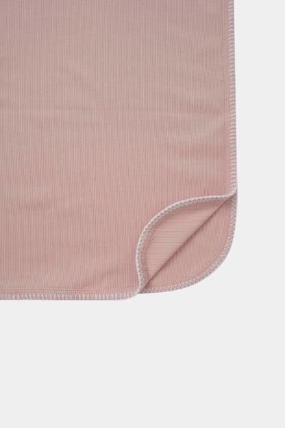 Legacy Stitch Blanket by Adee; light pink ribbed swaddle blanket with white edge stitching.